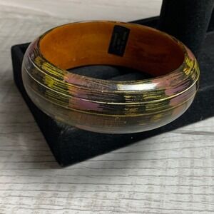 Carousel Wood Bangle Bracelet Hand Painted India Boho Orange Yellow Purple 3628